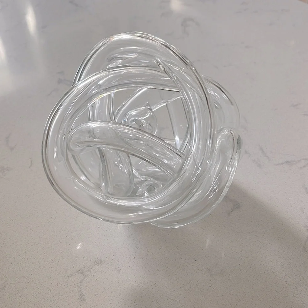 Handblown Twisted Clear Opalescent Glass Rope Knot